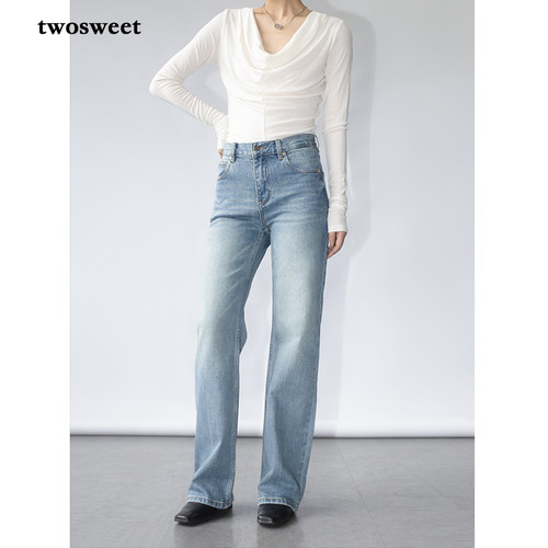 神裤再显做旧窄版直筒牛仔长裤秋