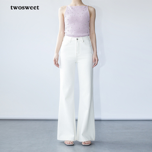 垂感梨形百搭长裤 超级裤 四面弹直筒微喇牛仔裤 白色防透UP 神系列