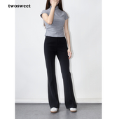 休闲长裤 twosweet谁穿谁显瘦 不易粘毛垂感抗皱高腰直筒微喇西裤