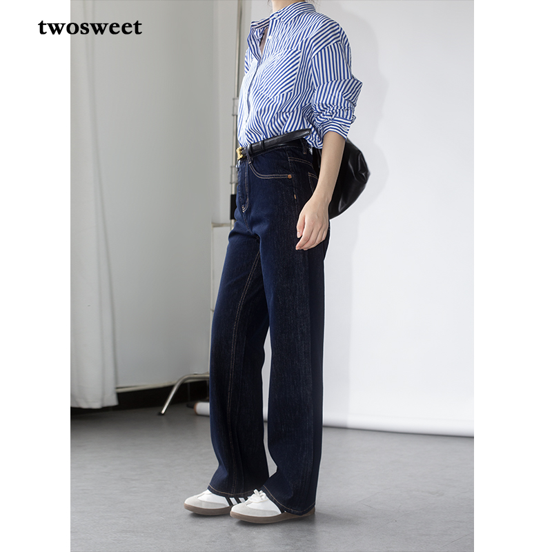 高腰直筒长裤原色牛仔