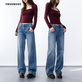 复古水洗100%棉挺括休闲直筒长裤 美式 Dad中腰牛仔裤 Baggy 女 神髓