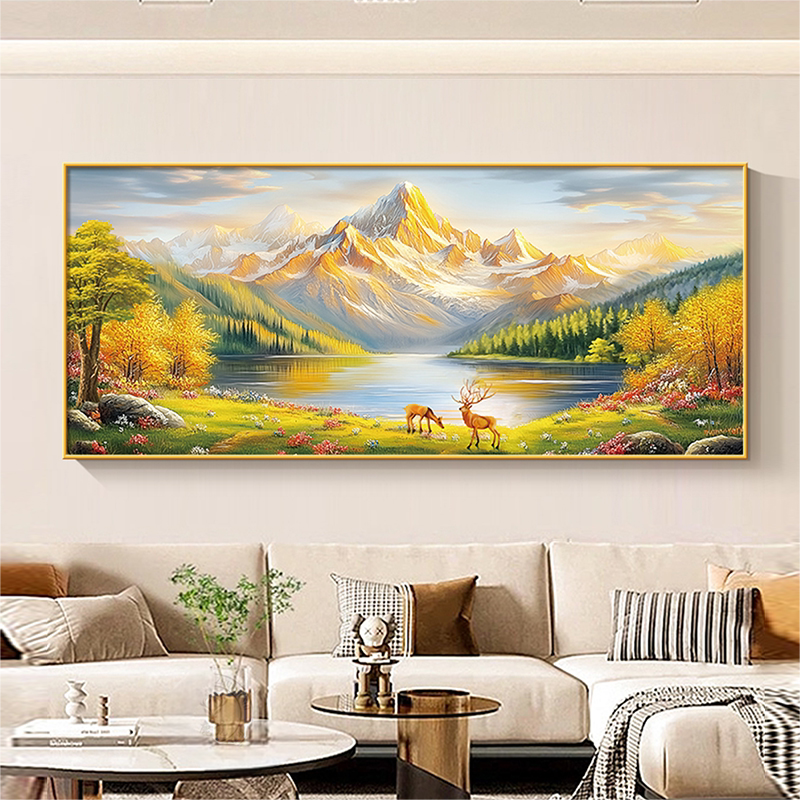 日照金山画客厅沙发背景墙装饰画聚宝盆聚财现代简约新款壁画挂画