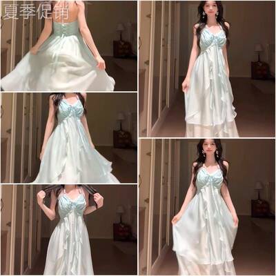桔梗house海边度假风吊带洋装女2025夏季新款氛围感露背长裙子