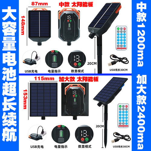 大容量加大太阳能板八功能闪烁
