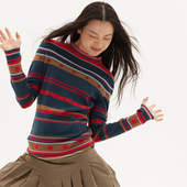 针织衫 597c原创针织上衣女修身 显瘦撞色条纹长袖 秋冬内搭费尔岛