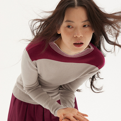 597c简约中领毛针织衫纯色叠穿