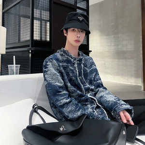 高林凡 是你没见过的韩系磨毛边牛仔小香风牛仔外套男短款夹克