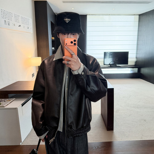翻领皮衣设计感皮夹克外套