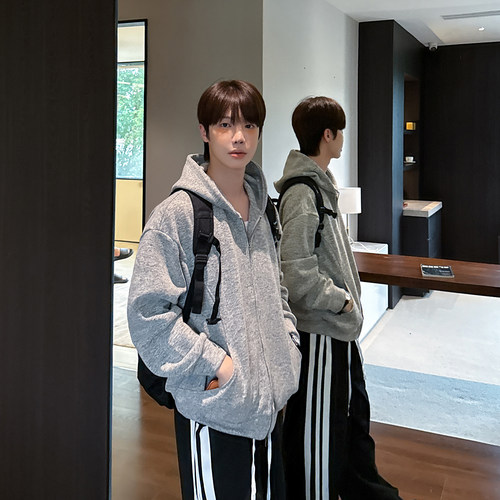 高林凡 对身材零束缚 自带松弛感基础款拉链帽衫宽松连帽卫衣