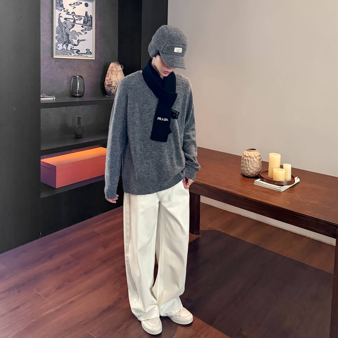 高林凡 毛绒质感亨利领毛衣男半开襟排扣套头针织衫宽松慵懒感