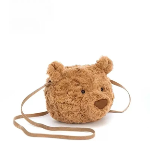 英国Jellycat巴塞罗熊包包熊头包包毛绒小熊背包斜挎包学生礼物
