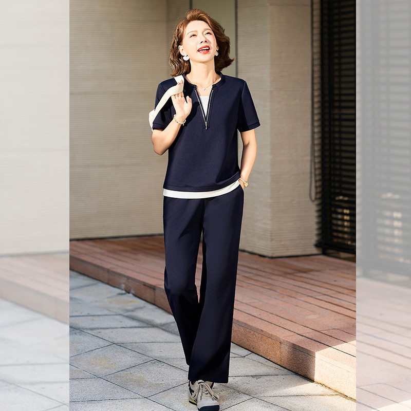 中年妈妈夏装休闲运动套装中老年女夏季短袖新款卫衣阔腿裤两件套