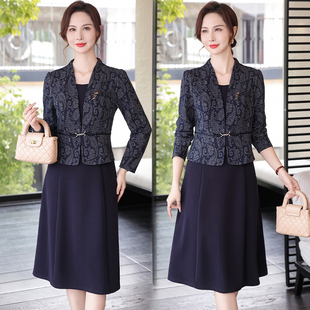50岁中长款 妈妈装 显瘦假两件连衣裙40 气质修身 裙子 2026春秋新款