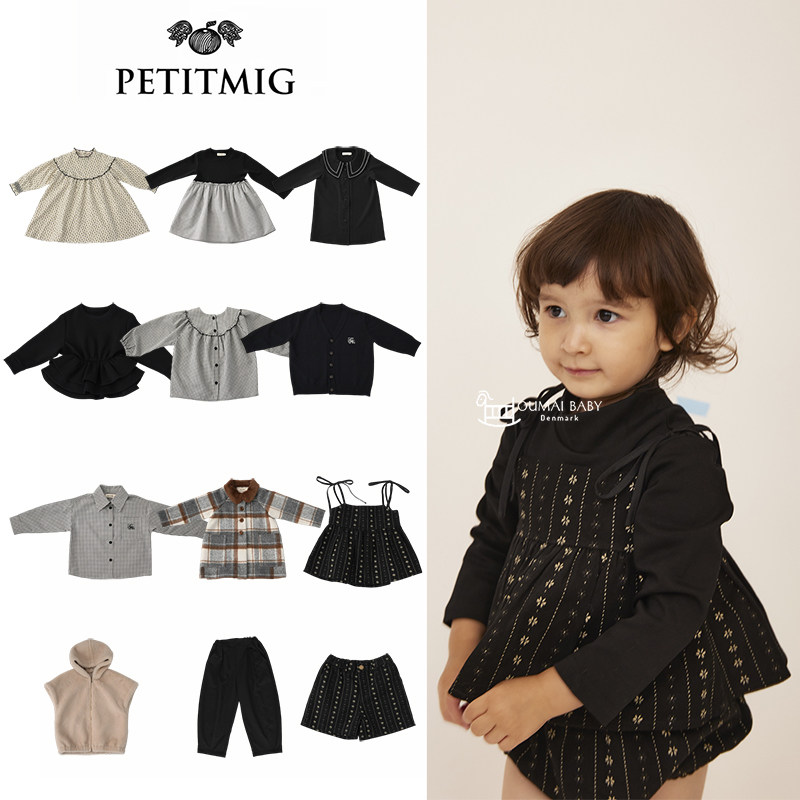 Petitmig秋冬新款女童长袖简约连衣裙儿童时尚条纹衬衫长裤套装