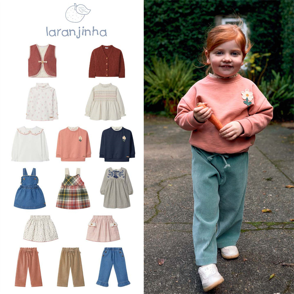 Laranjinha25秋冬新款宝宝女小童马甲衬衣开衫卫衣牛仔裙子裤子5Z