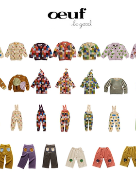 Oeuf秋冬款婴儿宝宝男女小童方格V领长袖针织开衫毛衣外套3Z