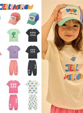 Jellymallow25夏新款男女中小童背心吊带短袖T恤防蚊长裤鸭舌帽5Z