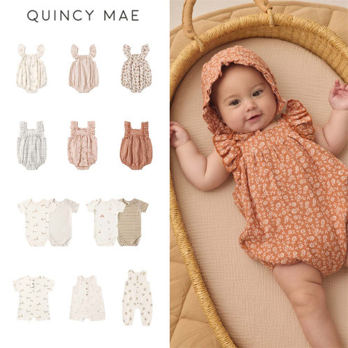 7折Quincy mae26春夏款婴儿宝宝男女童卡通短袖包屁衣连体衣哈衣