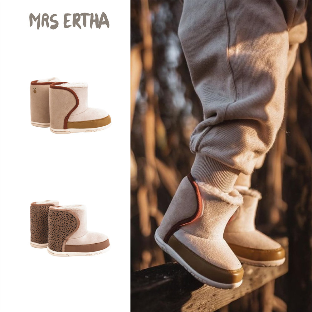 Mrs ertha25秋冬新款女童男童日常保暖防滑拼接中筒雪地靴