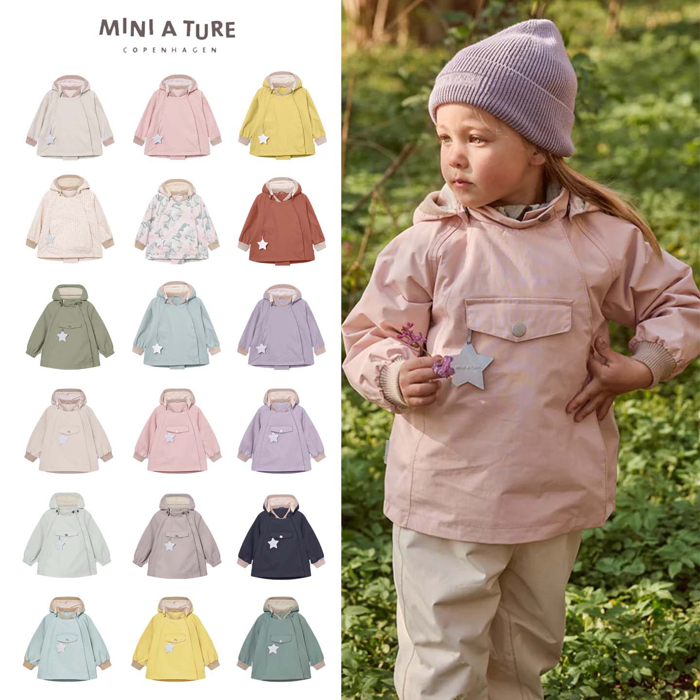 Mini a ture26春夏新款婴儿宝宝男女小童精灵帽尖帽薄绒外套风衣