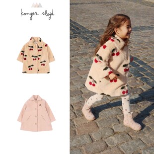 Konges Slojd25秋冬新款宝宝女孩中小童中长款翻领毛绒外套大衣5Z