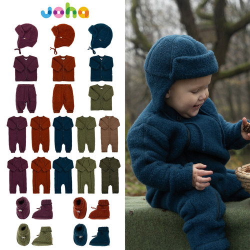 Joha25秋冬新款限定宝宝男女小童保暖羊毛连体衣外套长裤帽子脚套