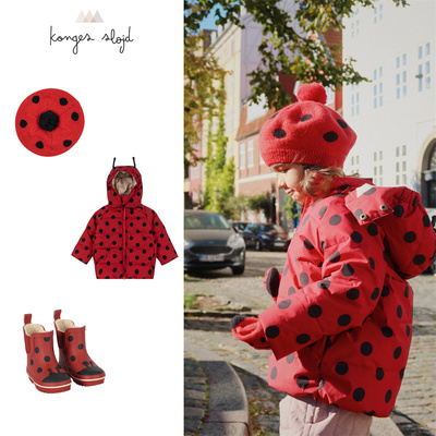 儿童红色波点棉服外套雨鞋帽子