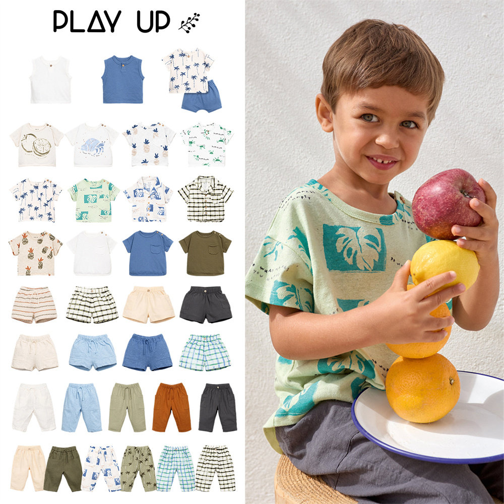 play up26春夏新款婴儿宝宝男女小童卡通短袖T恤衬衫短裤防蚊长裤
