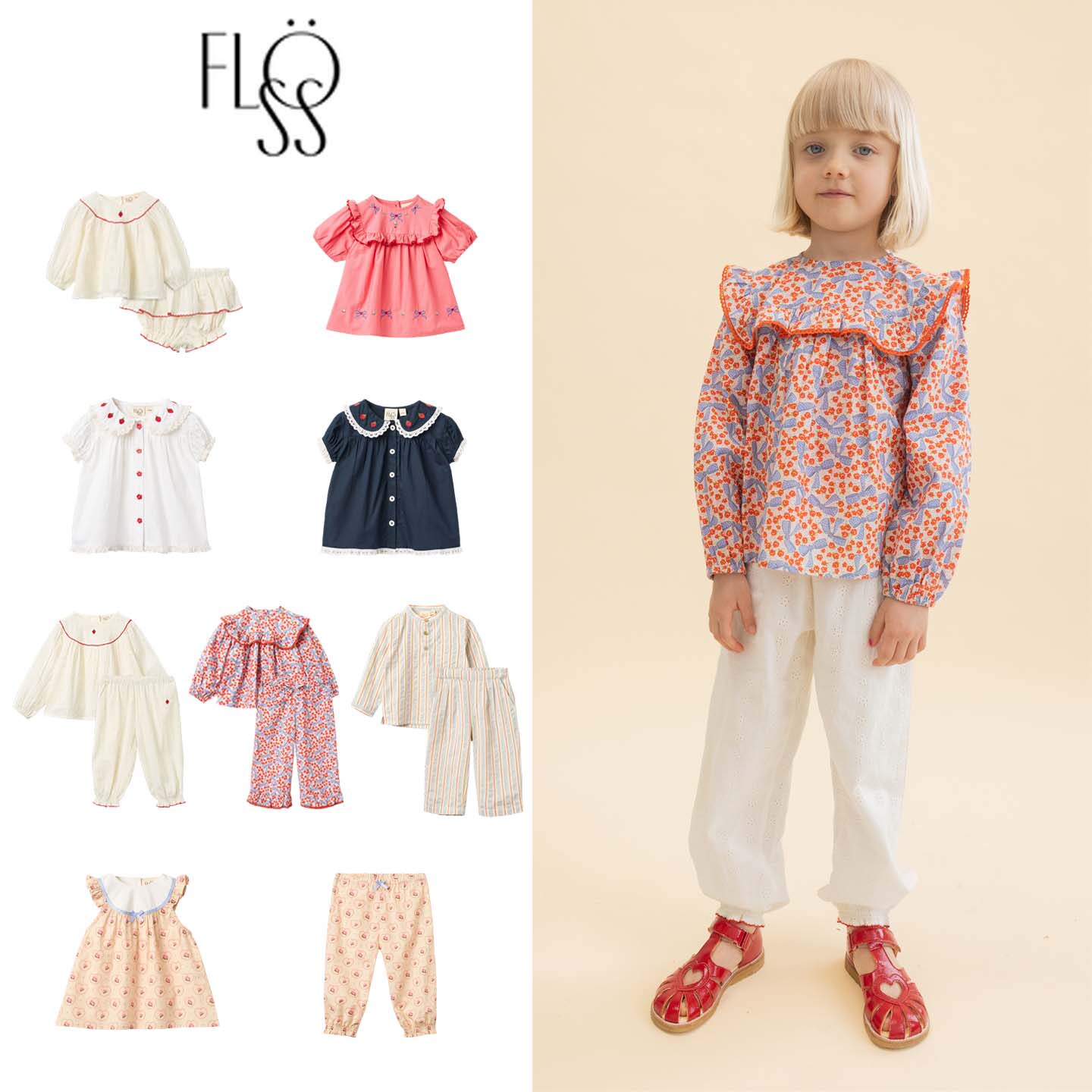 floess 26春夏新款小宝宝男童女童日常休闲印花衬衣裤子