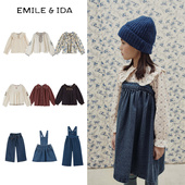 ida25秋冬款 宝宝女孩小童碎花长袖 emile 衬衣牛仔背带裙长裤