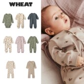Wheat25秋冬新款 婴儿宝宝男女童侧开哈衣长袖 包屁衣卡通连体衣5Z