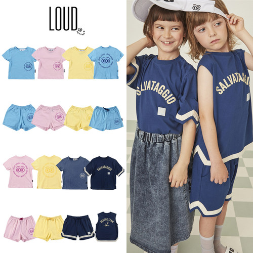 LOUD25春夏新款男女宝宝儿童圆领短袖T恤短裤套装无袖马甲背心5Z