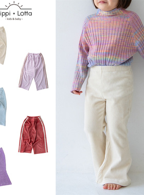 Pippi lotta25秋冬新款女孩中小童纯色天鹅绒灯芯绒长裤喇叭裤子