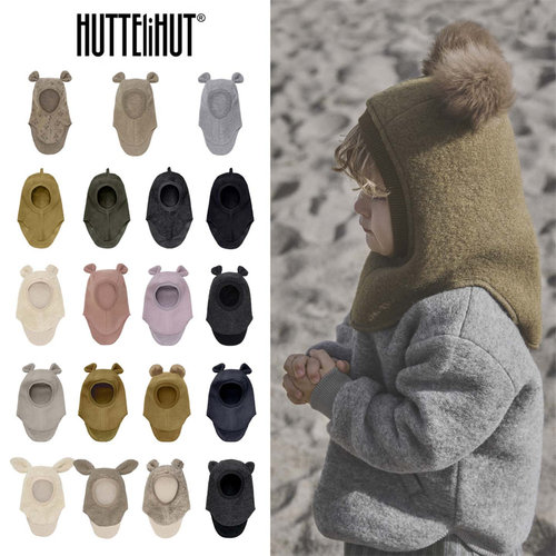 8折Huttelihut25秋冬新款婴儿小宝宝男女童纯色卡通护耳连体帽子