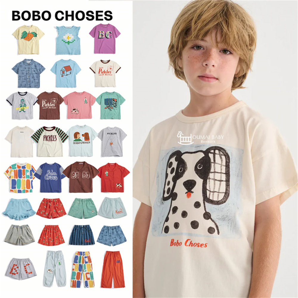 Bobo choses26春夏新款男女中小童日常休闲卡通短袖T恤短裤薄长裤