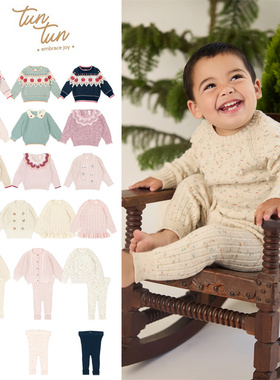 tun tun25秋冬新款宝宝男女小童棉针织开衫长袖毛衣毛裤子发带5Z