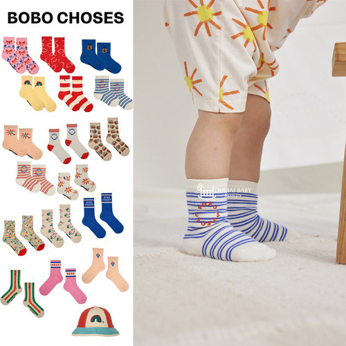 Bobo choses春夏款婴幼儿童男女小童成人纯棉舒适弹性中筒袜子3Z
