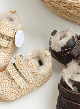 bisgaard25冬季新款宝宝男女小童日常学步魔术贴加绒包头手工皮鞋