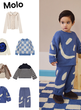 Molo aw25新款男童女童日常保暖印花条纹针织毛衣开衫毛裤5Z