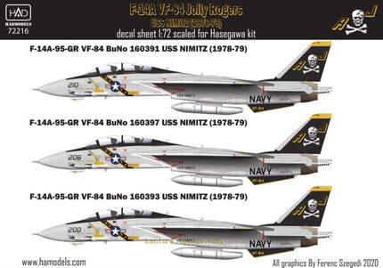 HAD-72216 1/72 F-14A VF-84 Jolly Rogers, 1978-79模型水贴