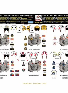 HADE321012美国海军F-14雄猫战斗机飞行员服饰标识1/32水贴纸