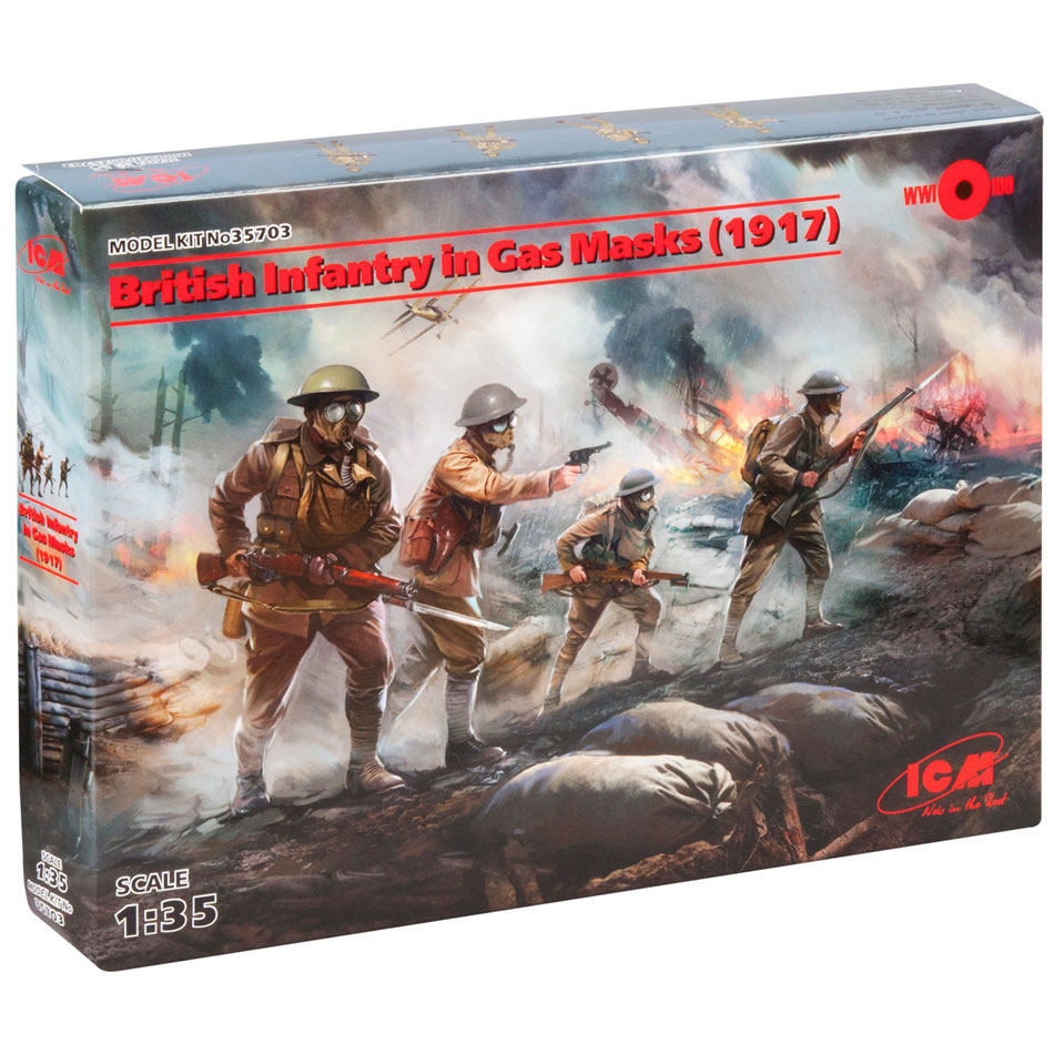 ICM35703 一战带防毒面具的英军士兵1/35塑料拼装兵人模型