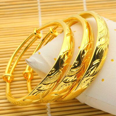 孟加拉赤金沙金10mm手镯纯双扑龙凤沙金莫奈花园金饰仿金推拉手镯