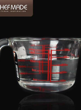 学厨 加厚玻璃量杯500ml毫升容量耐高温可冷藏计量杯家用烘焙工具