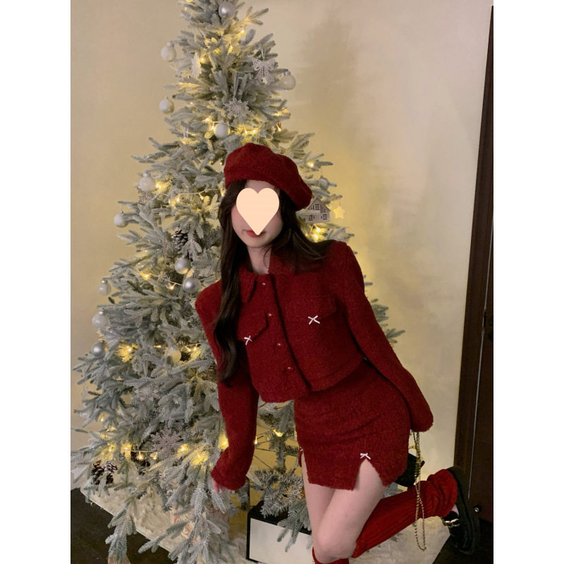 富家千金小香风新年套装女秋冬跨年战袍上衣外套半身裙红色两件套,女装/女士精品,时尚套装,淘宝优惠券,粉丝福利购,淘宝优惠卷