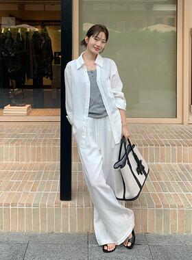 THE MIND天丝亚麻衬衫+抽绳休闲裤2025春夏高级简约两件套装T089