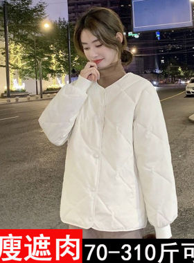 可机洗胖mm300斤棉服女欧货潮牌秋冬薄女轻便大码棉衣外套