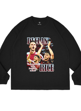 Declan Rice德兰克赖斯圆领宽松长袖足球印花上衣纯棉潮牌水洗