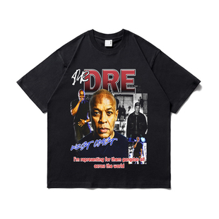 薄款 美式 休闲圆领短袖 DRE说唱歌手印花T恤宽松夏季 棉 复古嘻哈DR
