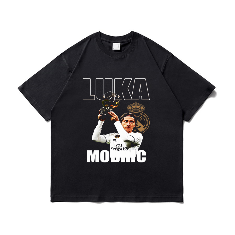 Luka Modric莫德里奇圆领T恤重磅复古宽松短袖纯棉足球人物水洗
